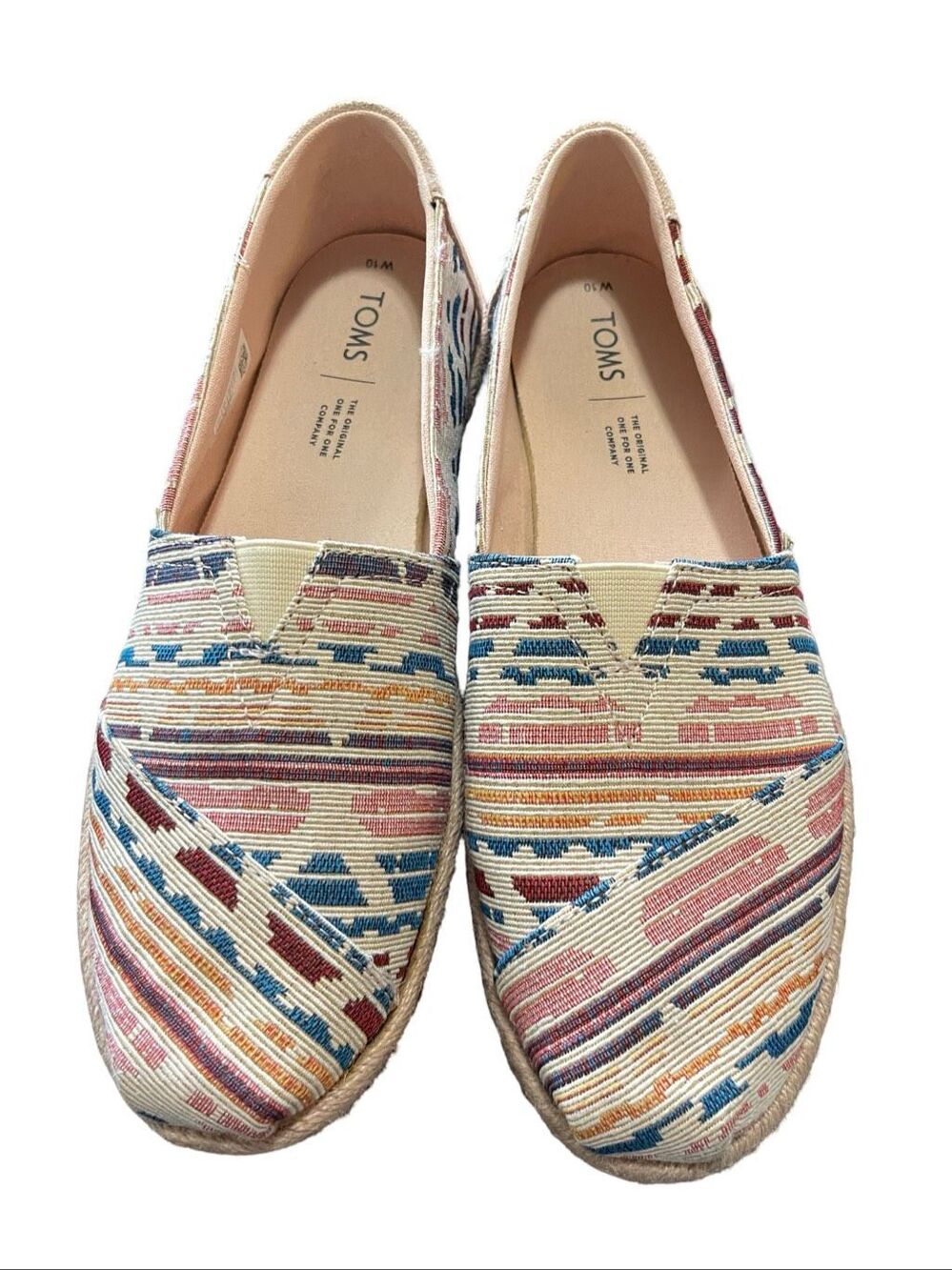 TOMS Womens Beige Striped Aztec Alpargata Slip-On Canvas Flat Shoes Size 10
